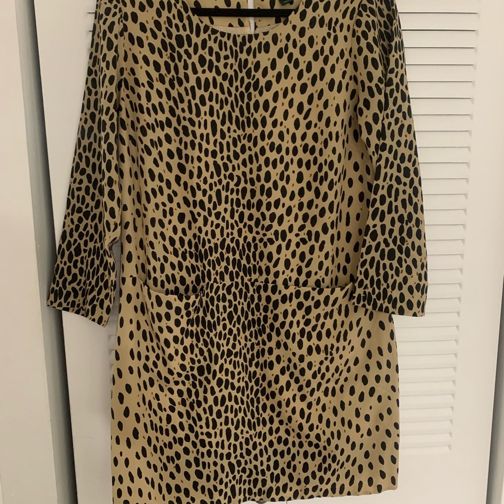 J. Crew Tan and Cream Sheath Dress with Cuffed 3/4 Sleeves